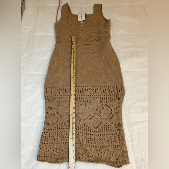 Elegant Tan Crochet Maxi Dress - Picture 4 of 7